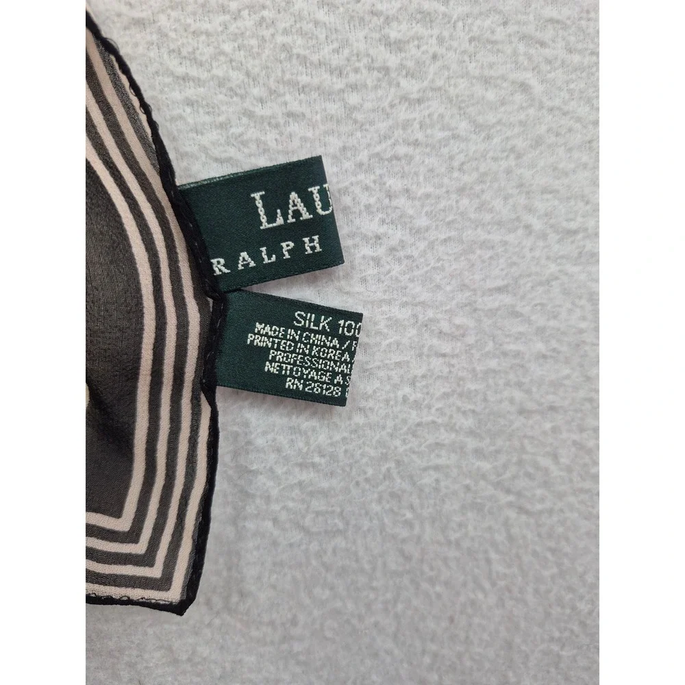 Lauren Ralph Lauren Silk Square Scarf Floral Black Striped Border 21x21 Cottage